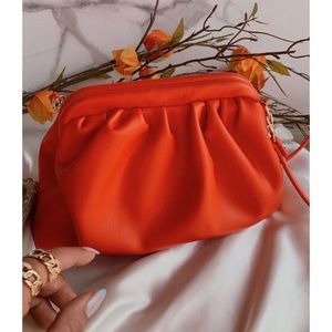 Tangerine Vegan Leather Scrunch Clutch Bag